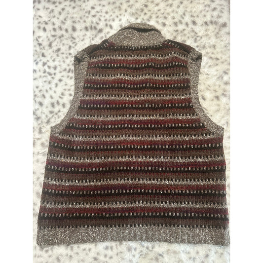 Vtg St. Johns Bay Wool Blend Full-Zip Vest Red/Brown Size L | 2C02