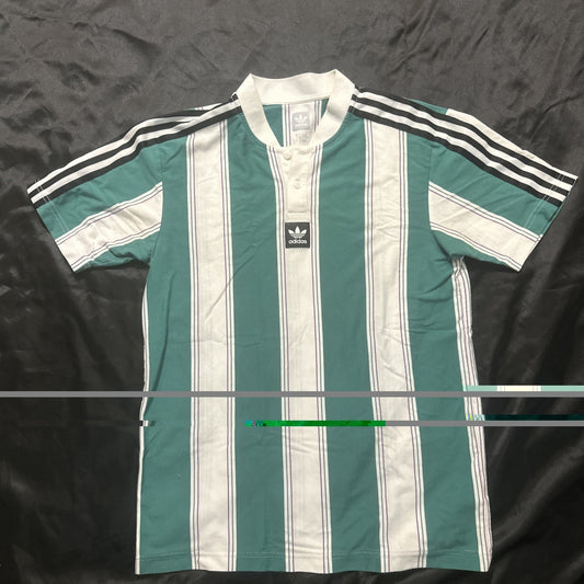 Adidas Polo T Shirt Turquoise Logo Soccer Wide Striped Tee Mens M Excellent 1A24