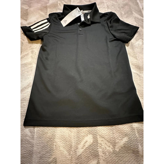 Adidas Boys Golf Polo Shirt S Black 3 Stripe Short Sleeve NWT Athletic