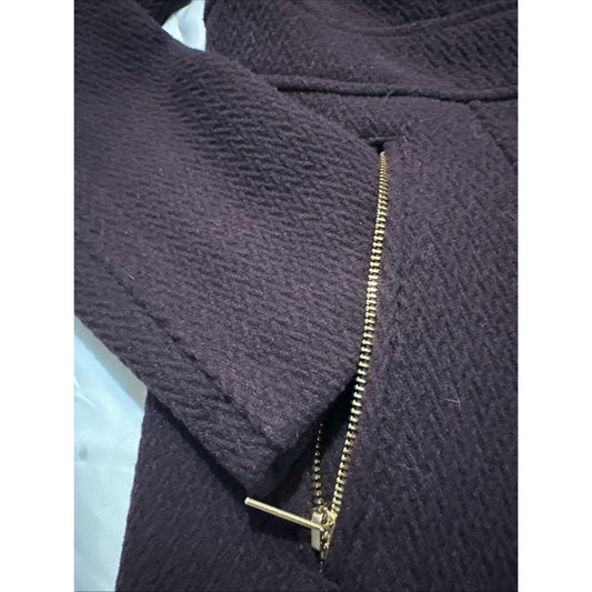 Guess Wool Overcoat Size L Plum Chevron Button Jacket Gold Accents Dark Purple