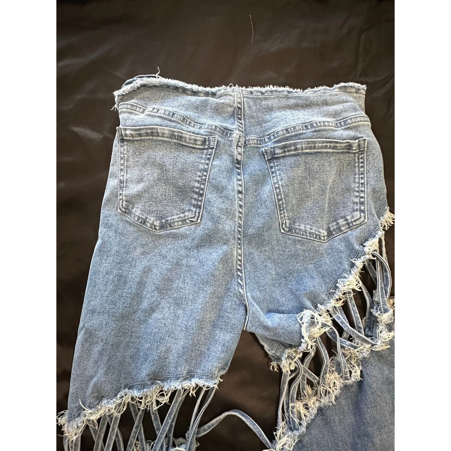 Fashion Nova Womens High Rise Flare Jeans Size 11 Lace Up Cutout Distressed