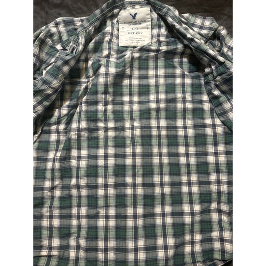 American Eagle Vintage Fit Casual Button Down Long Sleeve Shirt Green Plaid 1C23