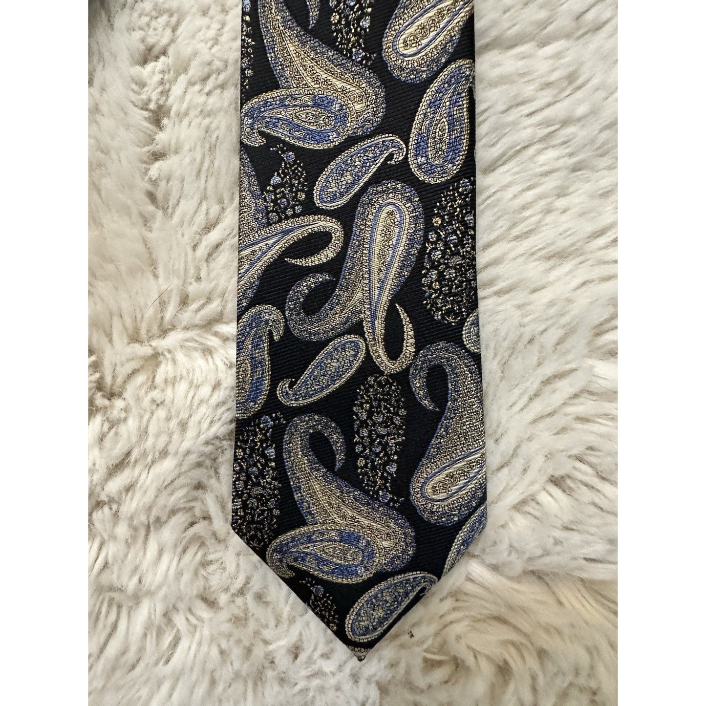 Joseph Abboud 100% Silk Tie Paisley Blue Black