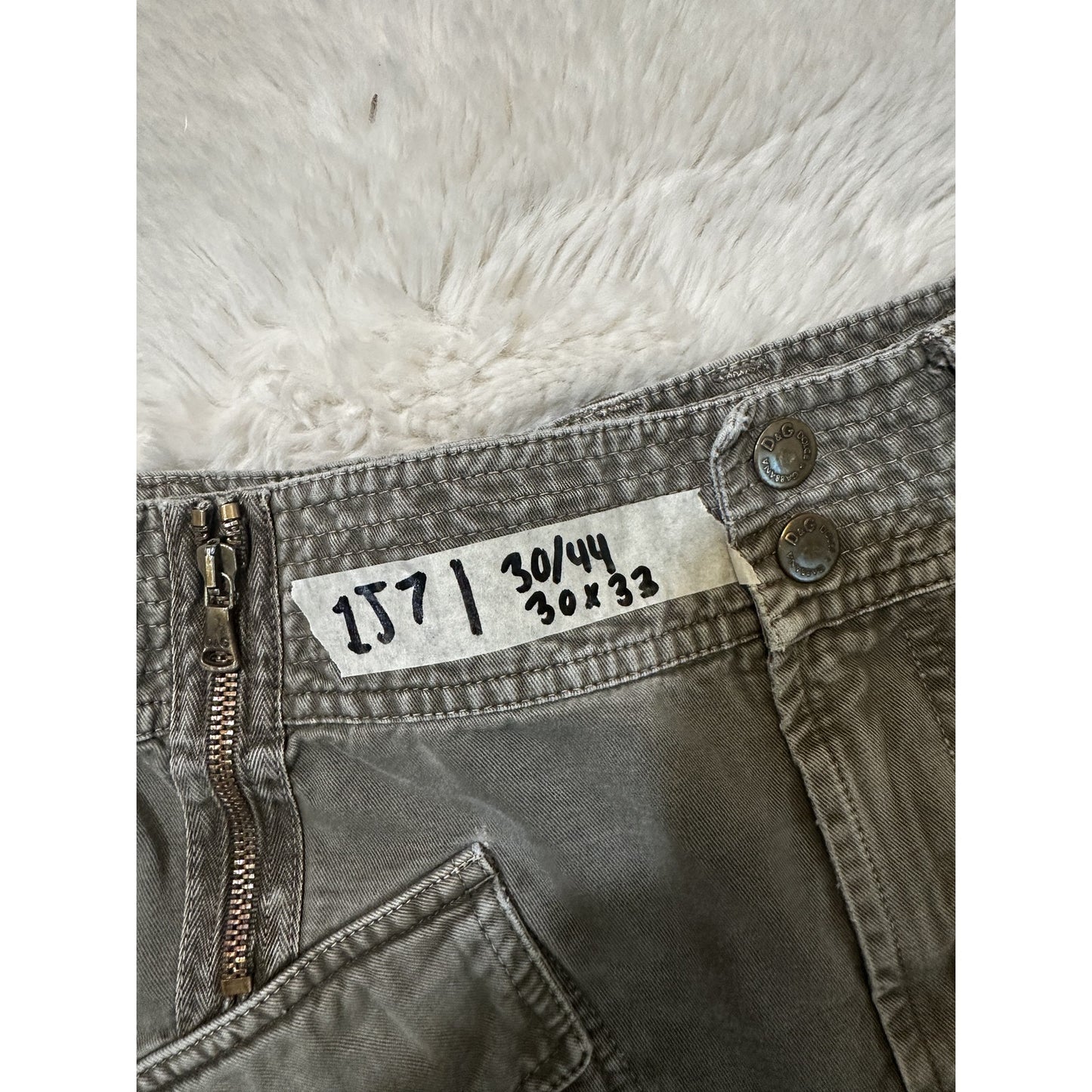 Y2K Dolce & Gabbana Olive Green Pants 30x33 Zippers Moto Cargo Utility Military