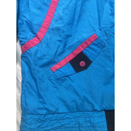 Vtg E-4000 Nylon Full Zip Windbreaker Jacket Size L Blue/Multi-Color Taiwan 1D26