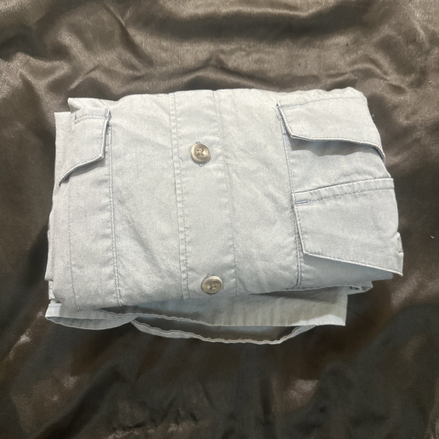 Eddie Bauer Casual Button Down Shirt Blue Cotton Mens Tall L Mesh Lining 1A14