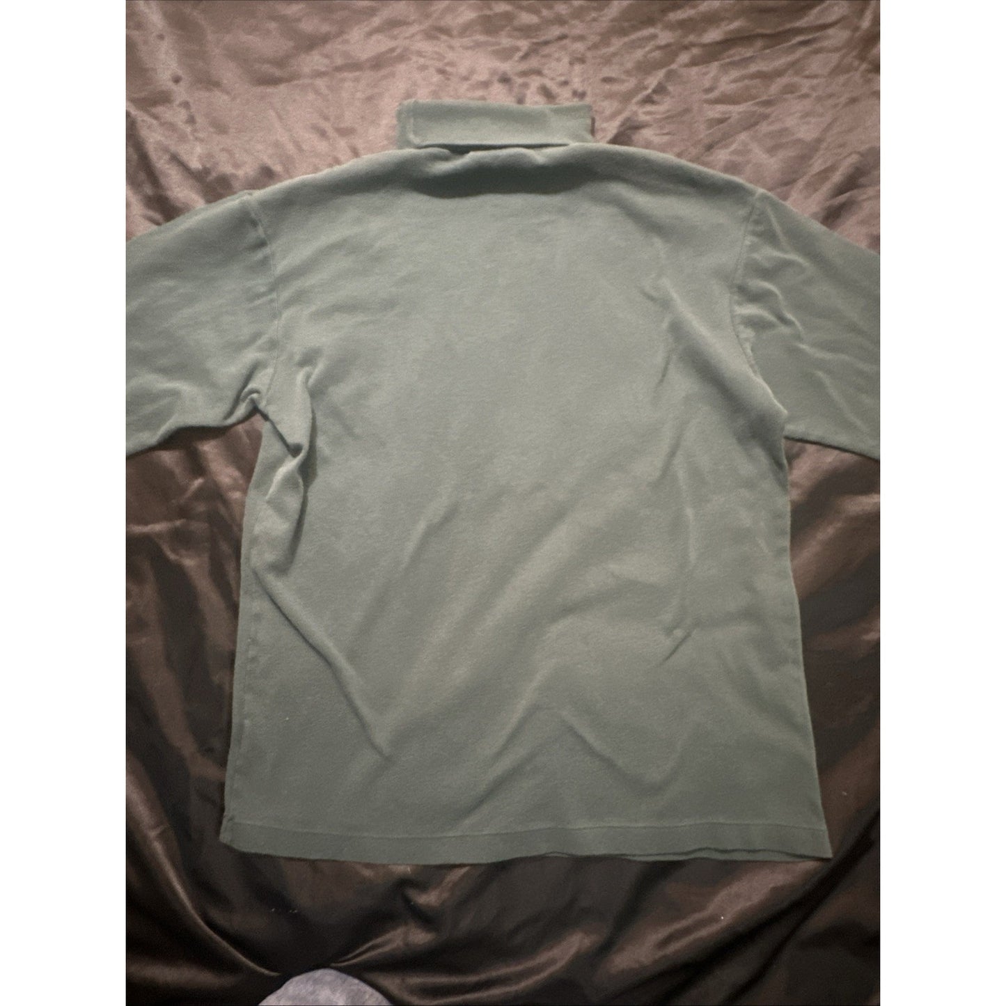 Vtg Eddie Bauer Long Sleeve Turtle Neck Solid Green Tall Size L Cotton 1D02