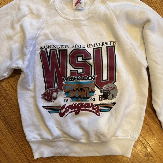 WSU Cougars Copper Bowl 1992 Kids Pull Over Size M (10-12) Vtg Jerzees White F2