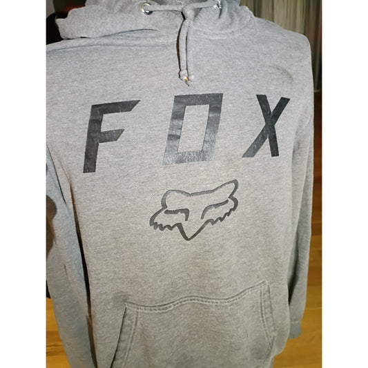 90s Fox Hoodie Long Sleeve Men L/XL Gray Cotton Blend Small Hole In Back D5