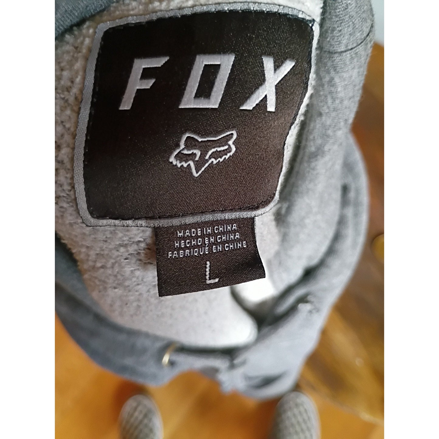 90s Fox Hoodie Long Sleeve Men L/XL Gray Cotton Blend Small Hole In Back D5