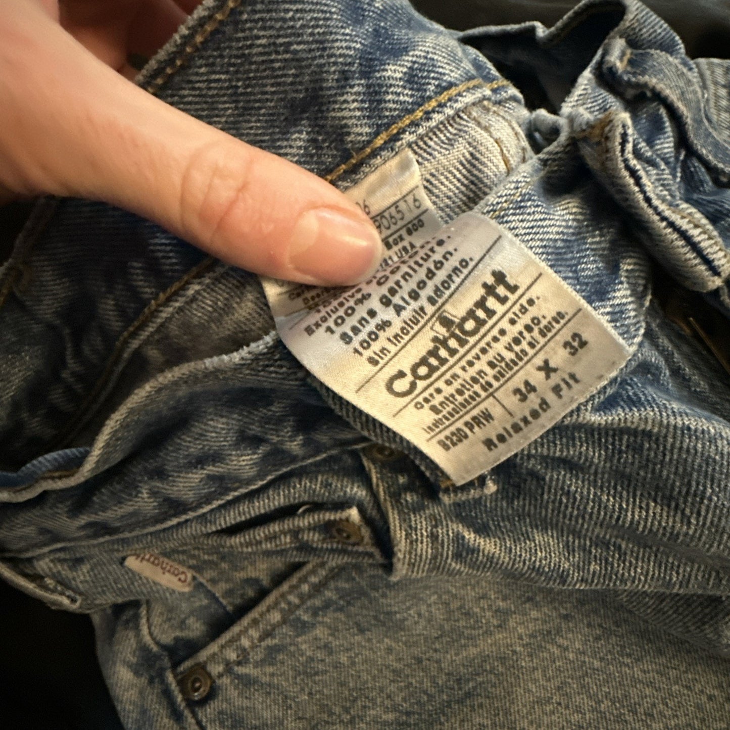 Vtg Carhartt Blue Denim Jeans Mens 34x32 B17-STW Relaxed Jeans Stonewash 1B11