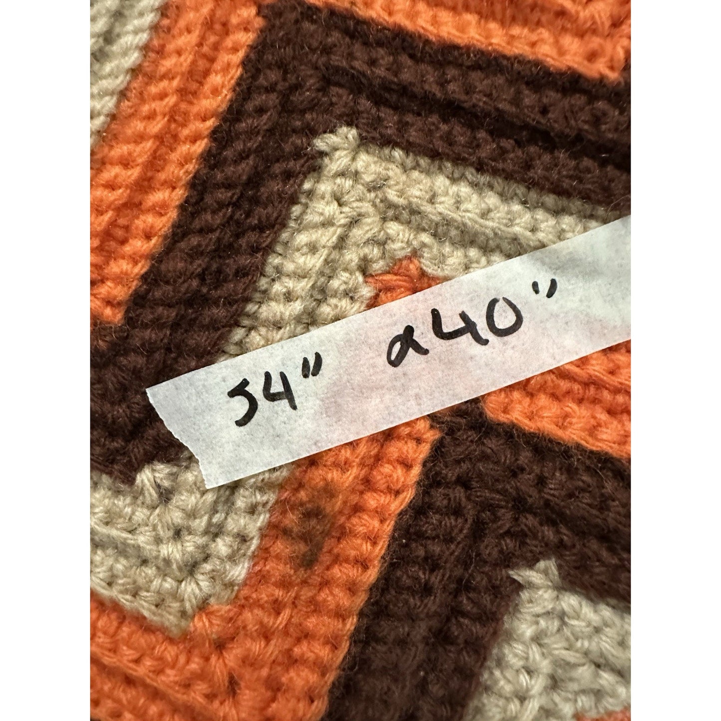 Handmade Chevron Yarn Blanket Afghan 54"x40" Orange Brown Hand Crochet