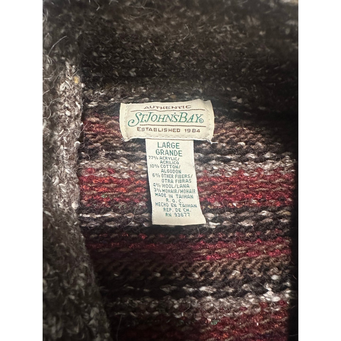 Vtg St. Johns Bay Wool Blend Full-Zip Vest Red/Brown Size L | 2C02