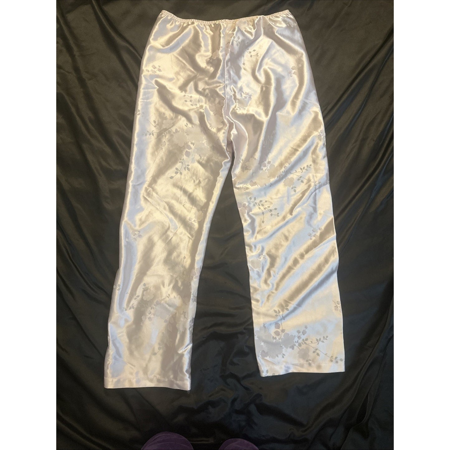 Vtg JCPenny Night Pants Women's Size 8-10 USA Made White Silky Nightwear 1C09