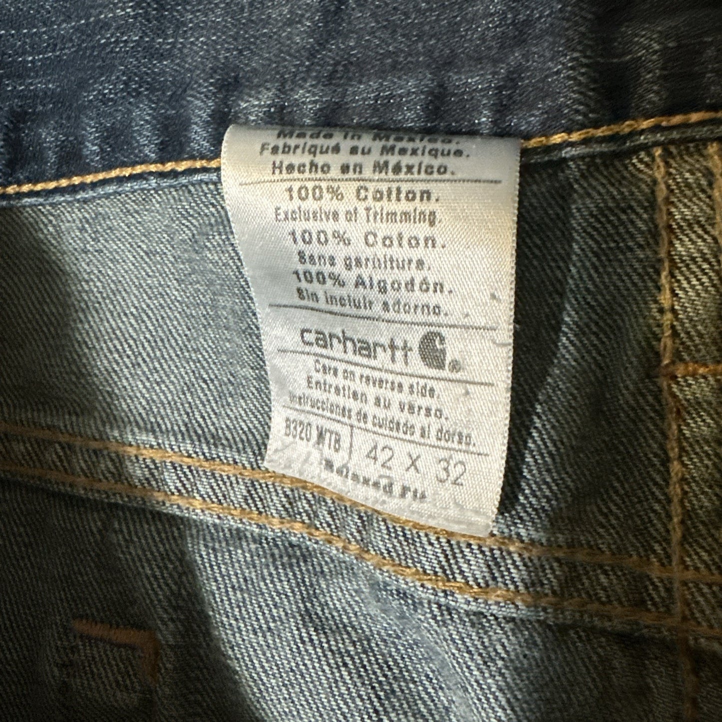 Carhartt Men’s Denim Blue Jeans Pants 42x32 Relaxed Straight Mexico Excellent