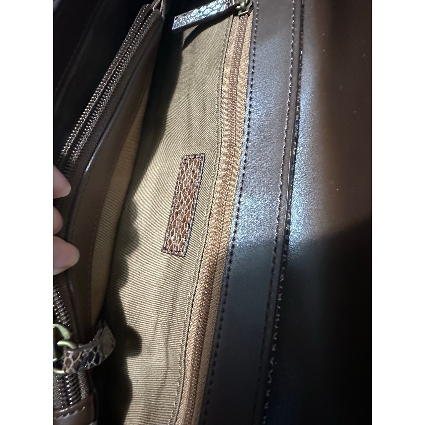 Y2K Casual Corner Genuine Leather Python Snake Print Purse Brown 5"x13" 2C16