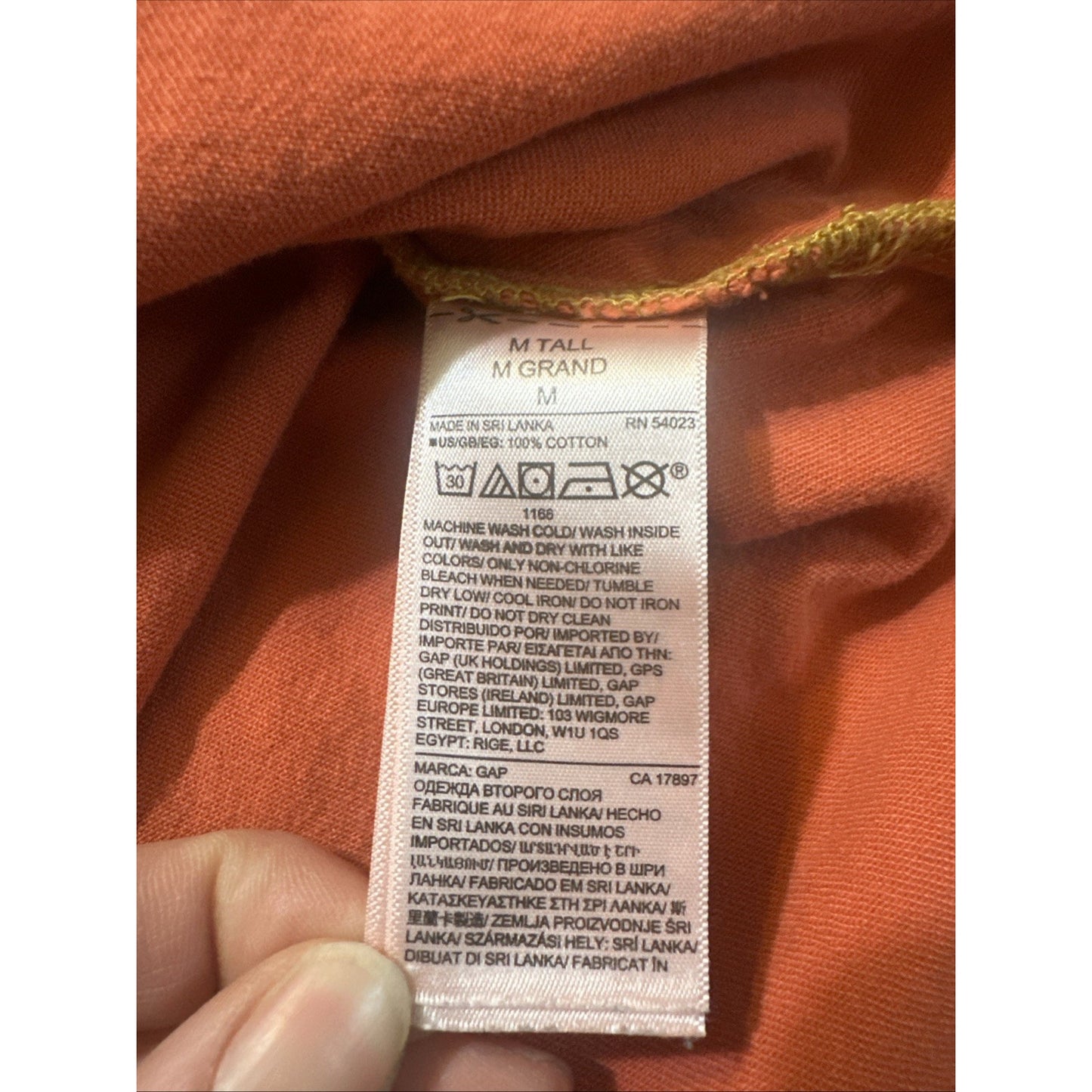 GAP Denim Orange Long Sleeve Women's Top Size Tall M 100% Cotton 1D01