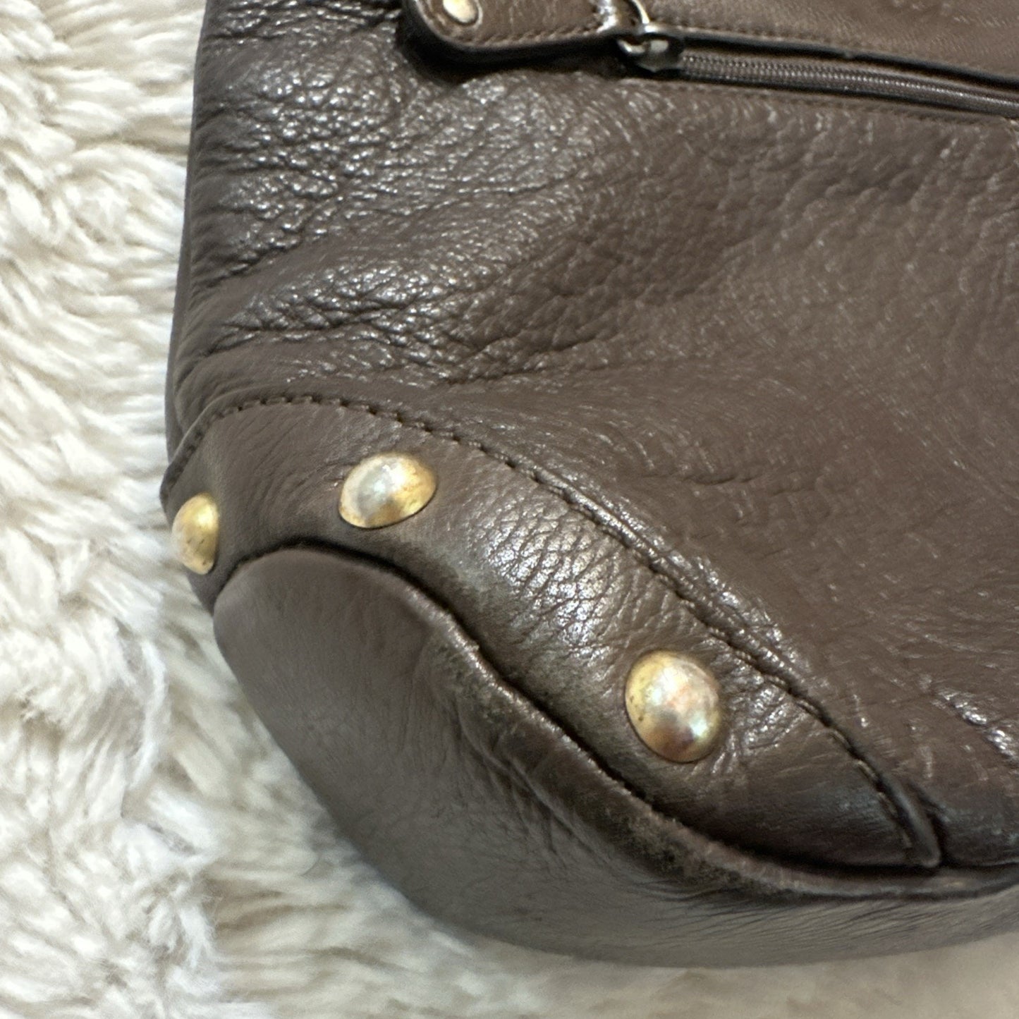 Vtg Stone Mountain Dark Brown Authentic Leather Tassle Bag Purse 8”x14”