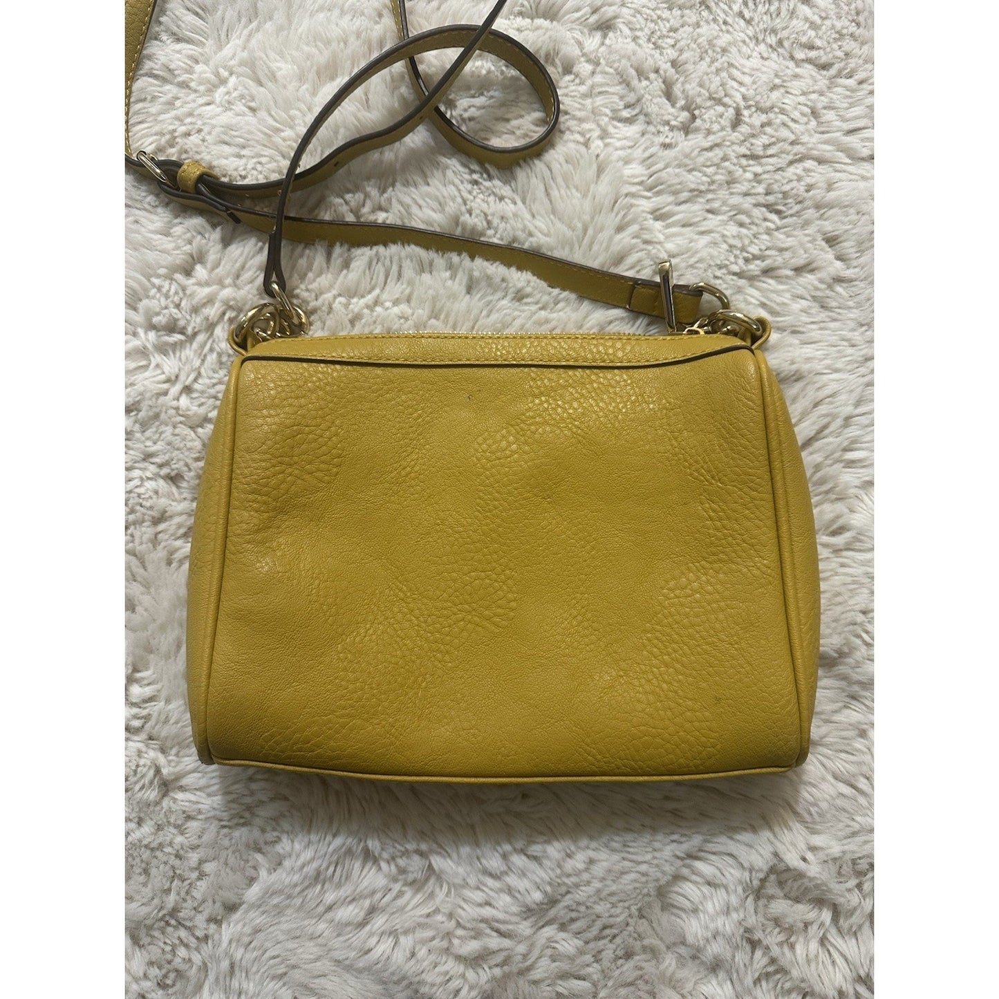 C Crossbody Bag Purse Mustard Yellow Faux Leather 10”x7” Gold Hardware
