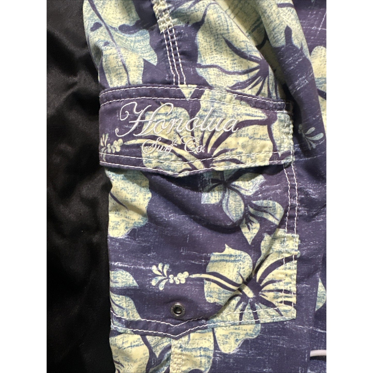 Honolulu Board Shorts Mens Size 42 Hibiscus Yellow/Blue Pockets 1D10