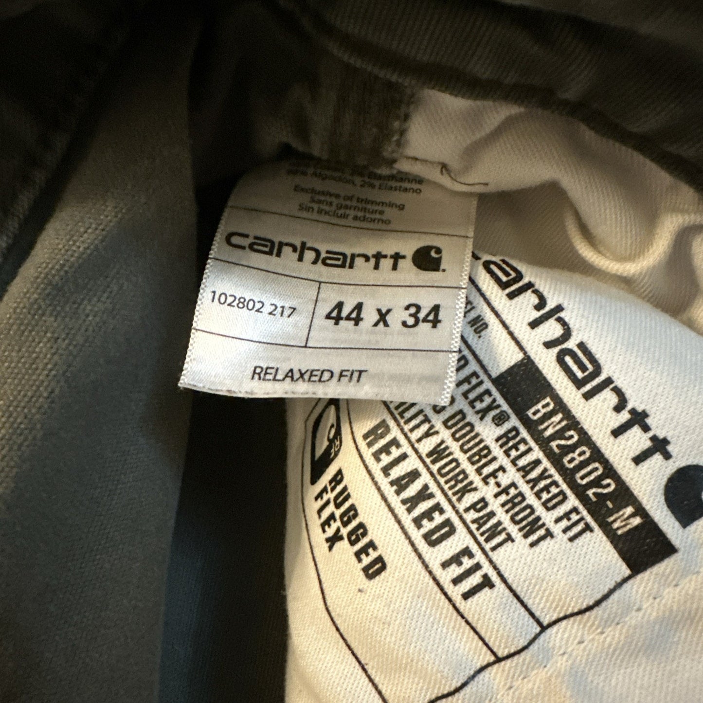 Carhartt 44x34 Relaxed Fit Olive Green Canvas Heavy Duty Pants Workwear 1B23