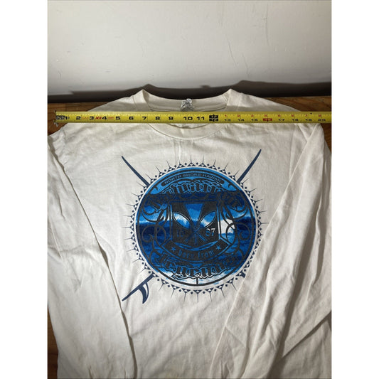 Alstyle VTG White Long Sleeve Blue Hawaii North Shore Surf Graphic B3