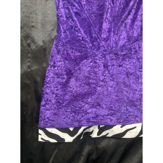 Vtg Mini Dress Purple Velour Zebra Trim Womens M 26" Waist USA Made Y2K 1C18