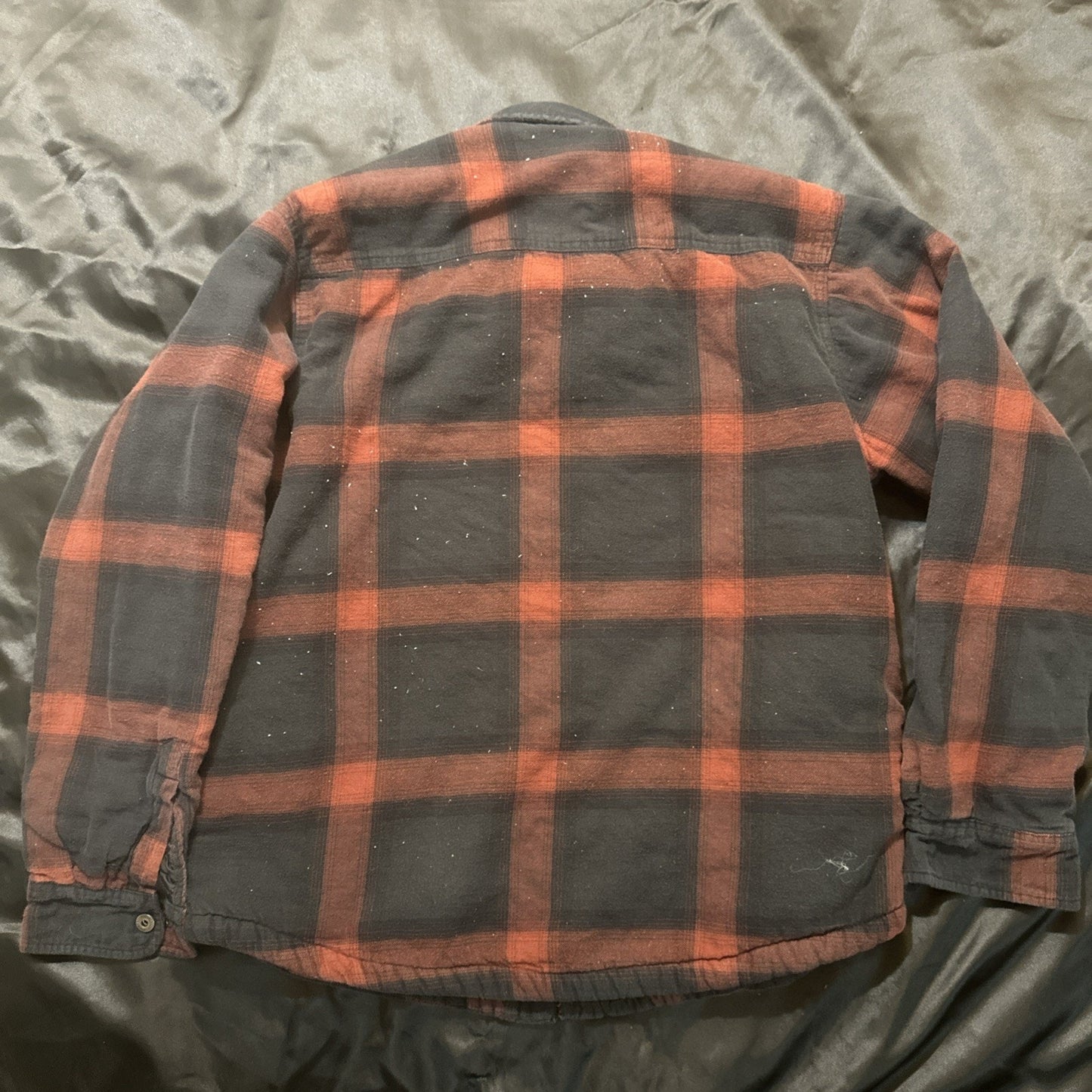 Grizzly Mountain Fleece Lined Flannel Button Down Mens L Black Red 24" PTP 1A21