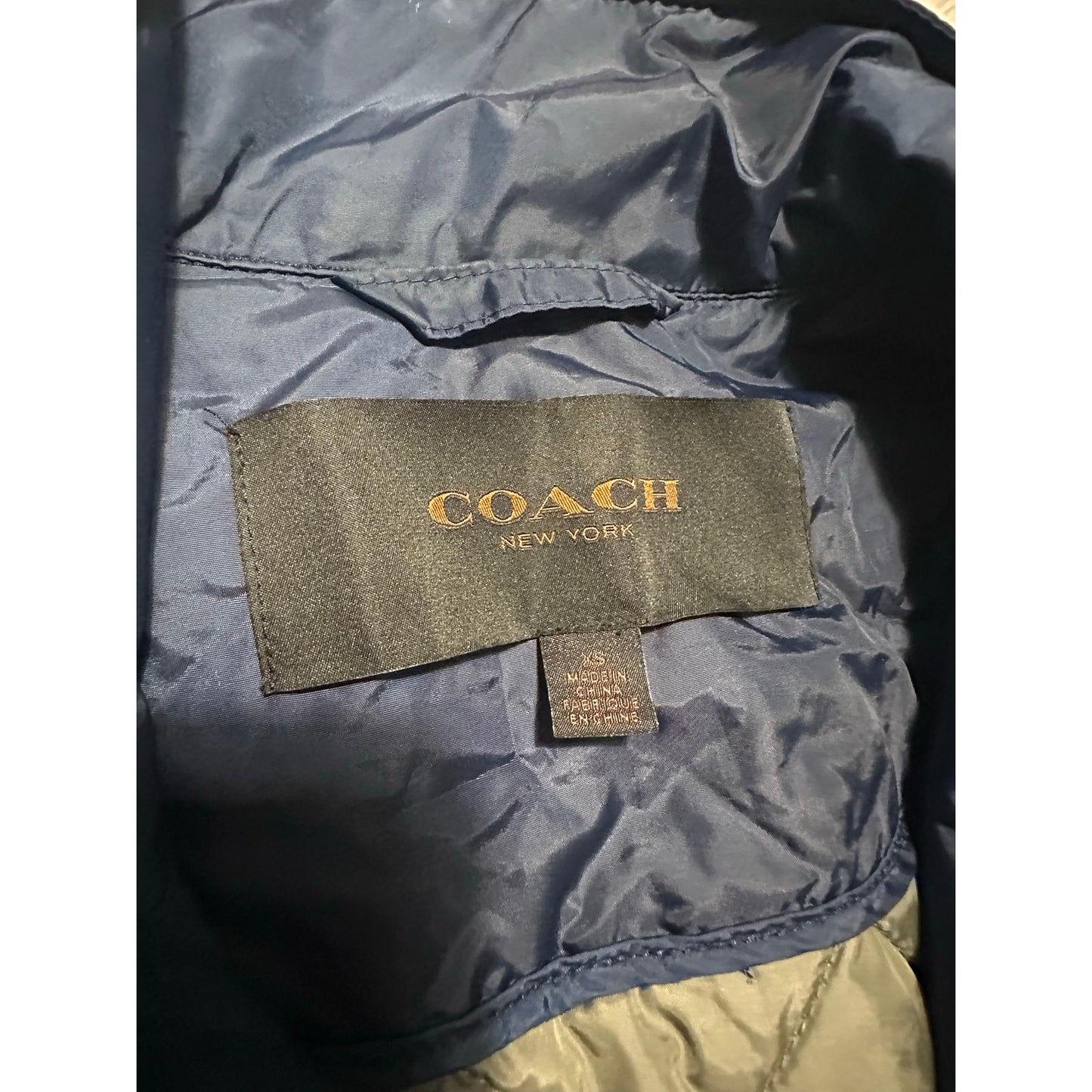 Coach Diamond Quilted Puffer Vest Navy Blue/Gray Size XS Leather Trim | 2C11