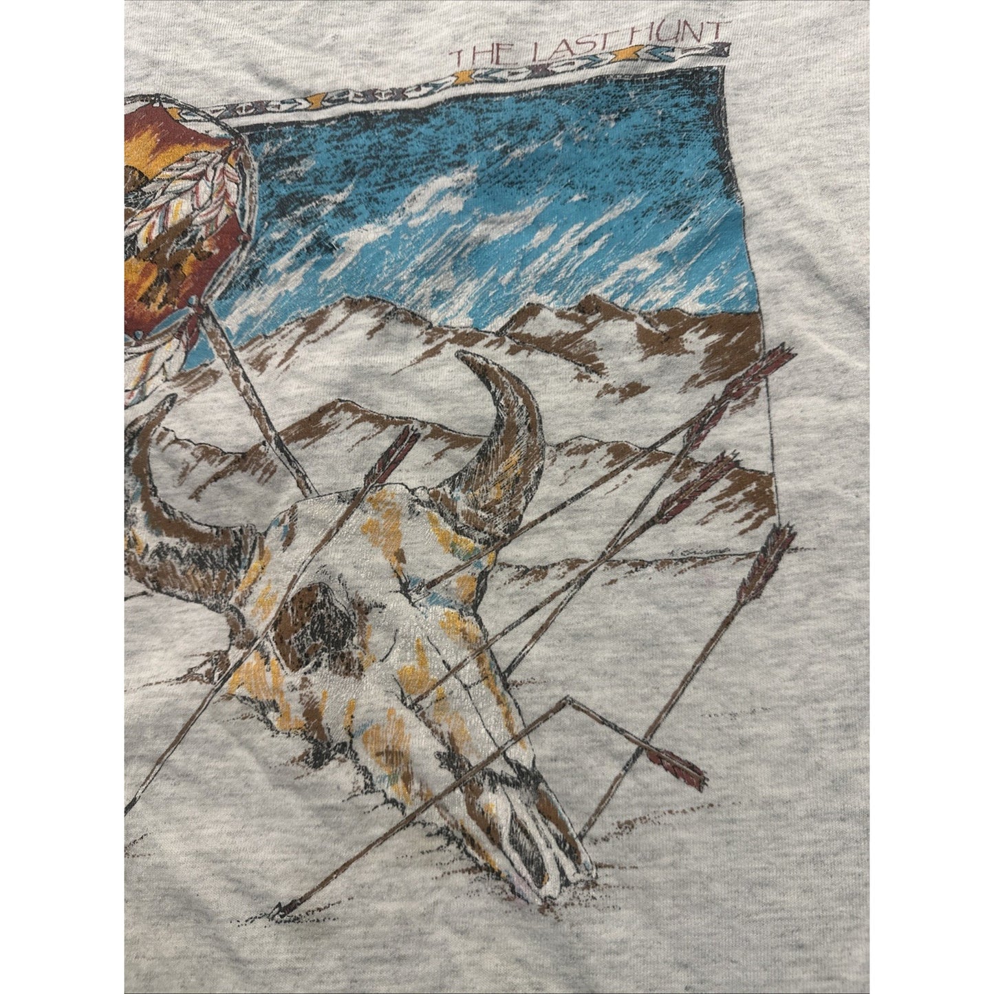 Vtg Tultex T Shirt Wyoming Destination Tee Gray Size L Buffalo Skull 1D29