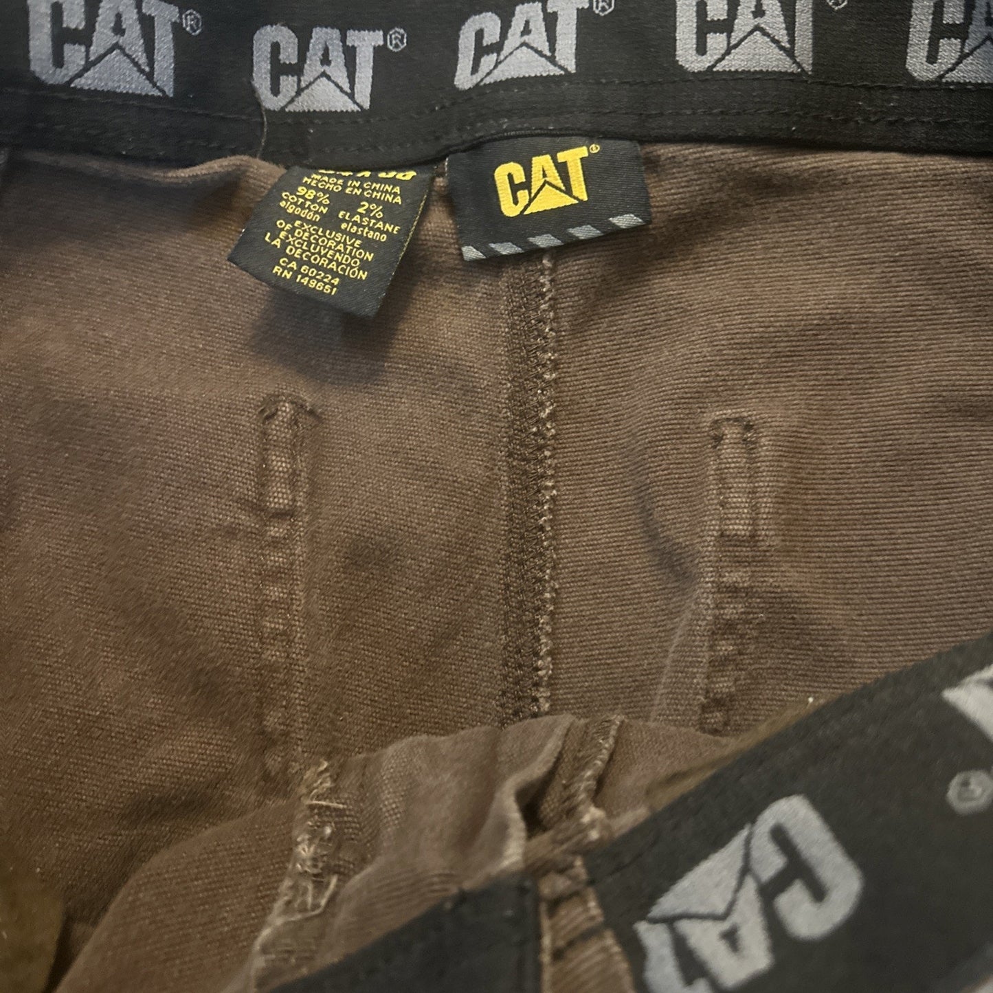 CAT Heavy Duty Straight Leg Pants Mens 34x30 Brown Elastic Waist Workwear 1B05