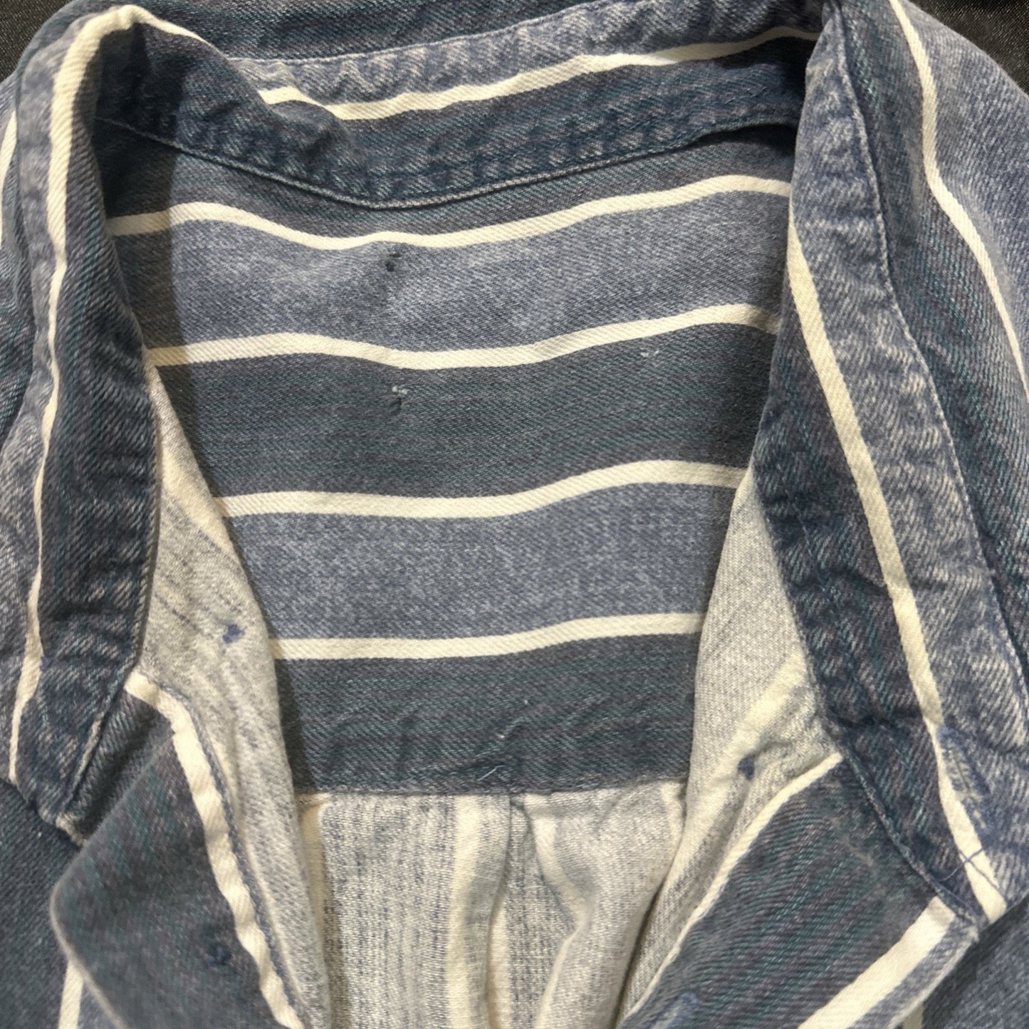 Vtg Heavy Cotton Button Down Shirt Blue Stripes L/XL 25" PTP High Quality 1A01