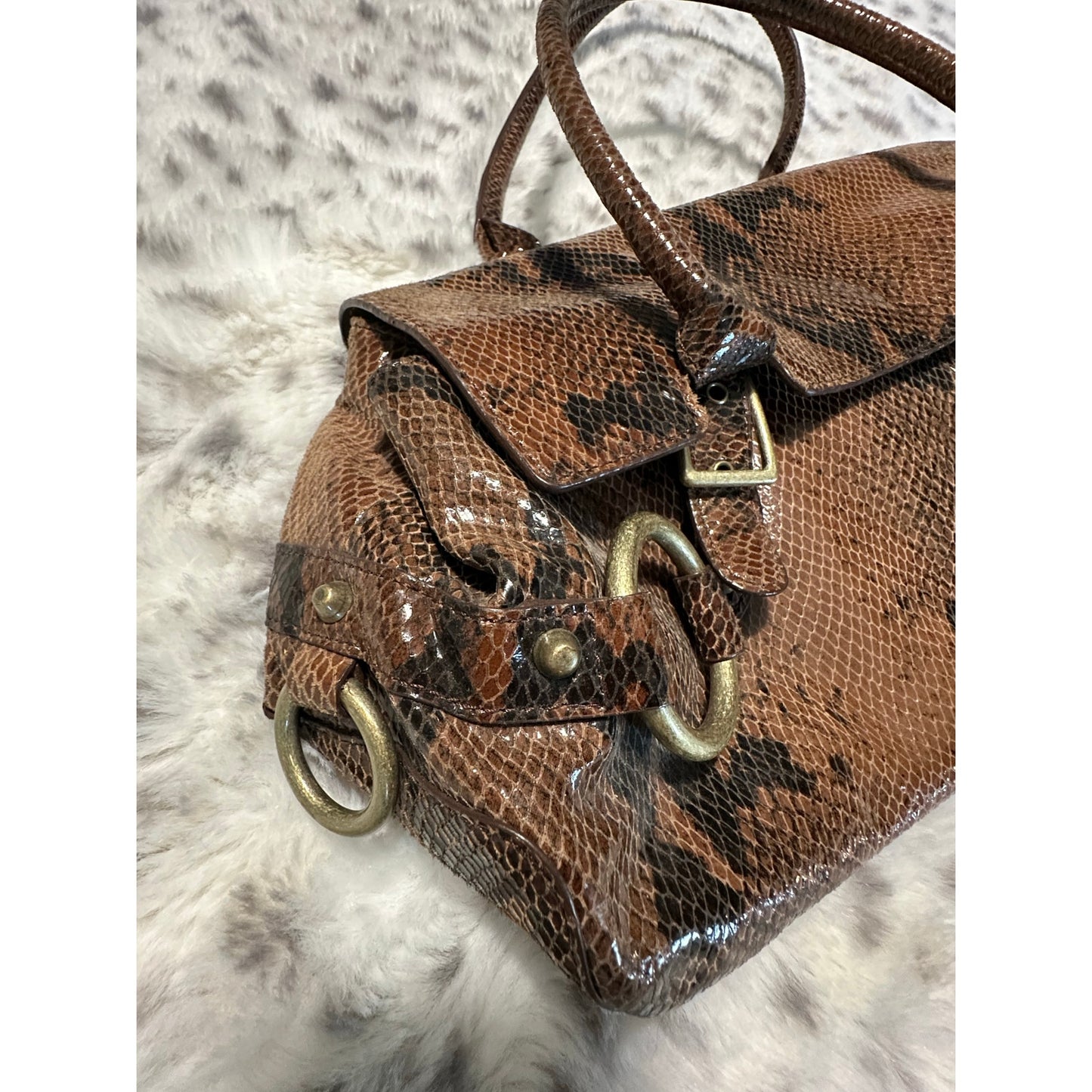 Y2K Casual Corner Genuine Leather Python Snake Print Purse Brown 5"x13" 2C16