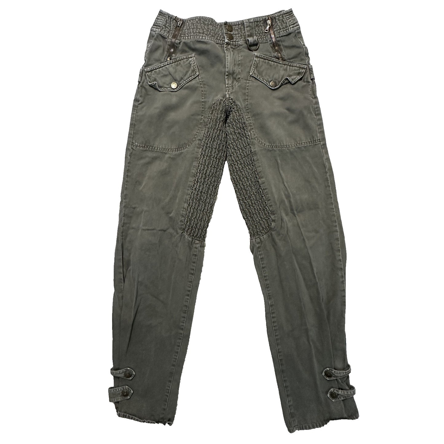 Y2K Dolce & Gabbana Olive Green Pants 30x33 Zippers Moto Cargo Utility Military