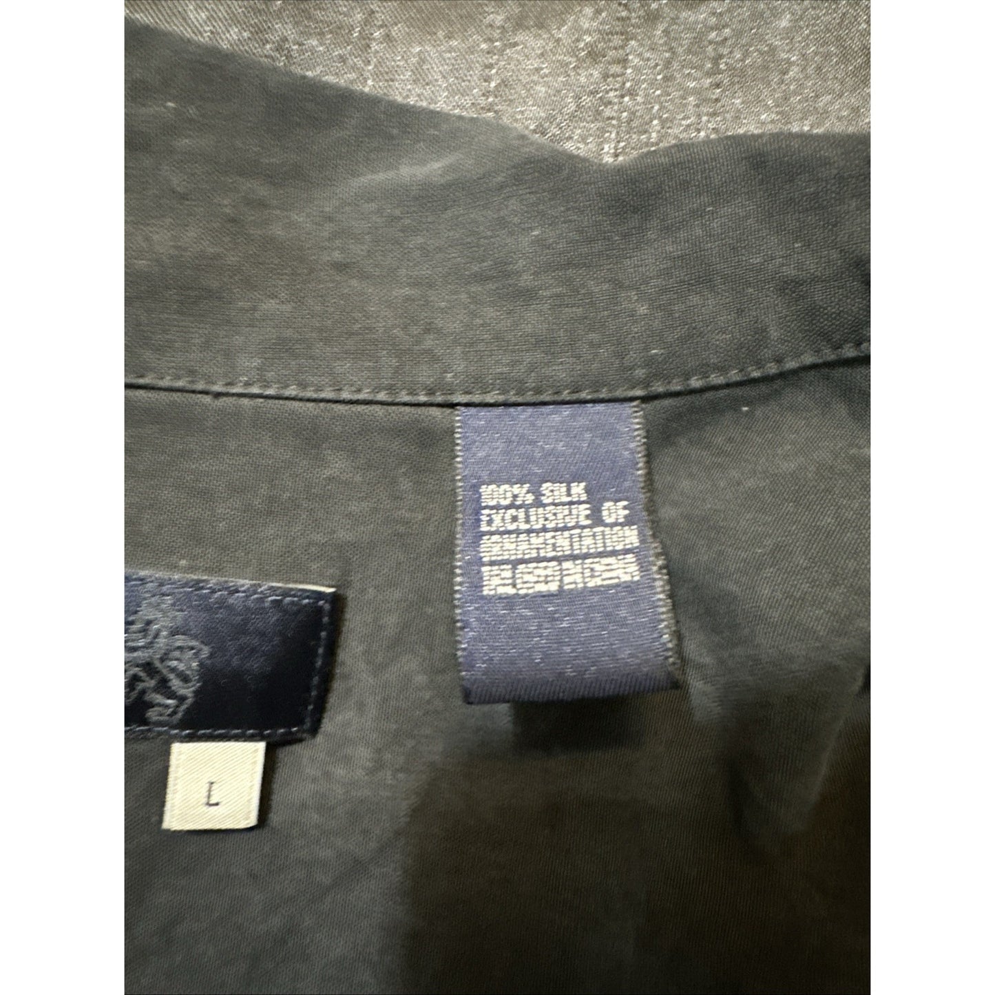 Nat Nast Luxury 100% Silk Button Down Shirt Mens L Onyx Black Bowling 1C19