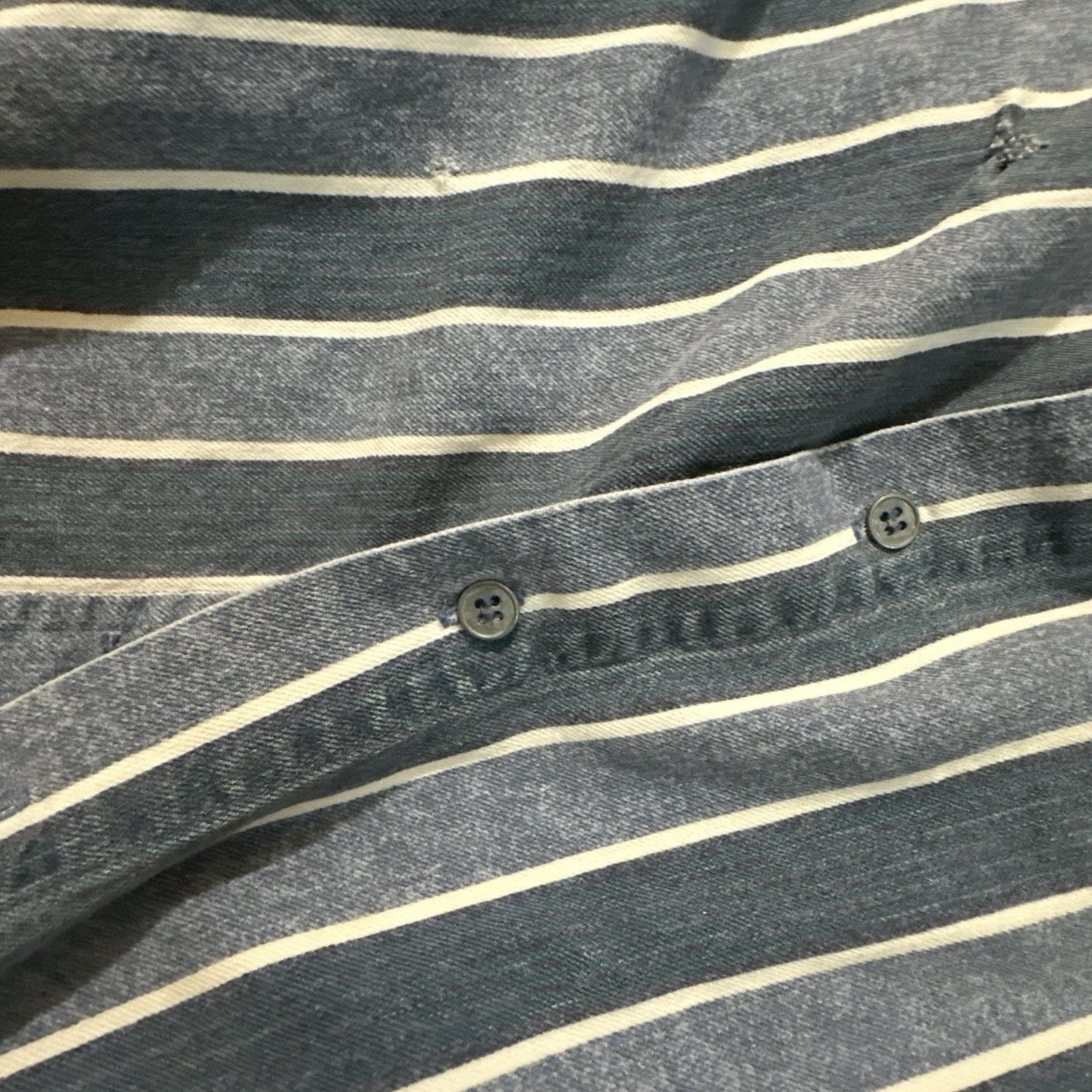 Vtg Heavy Cotton Button Down Shirt Blue Stripes L/XL 25" PTP High Quality 1A01