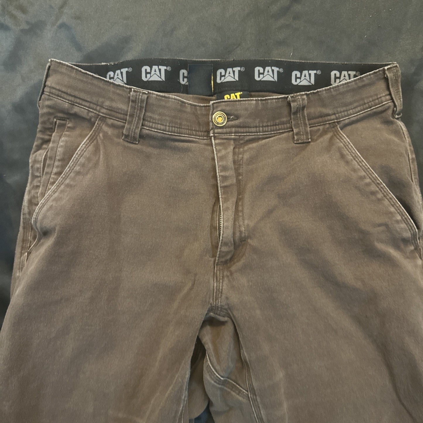 CAT Heavy Duty Straight Leg Pants Mens 34x30 Brown Elastic Waist Workwear 1B05