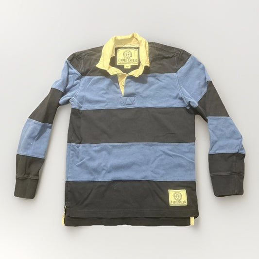 Eddie Bauer Wide Strip Long Sleeve Polo Tee Mens Small Polo Blue Cotton 1A27