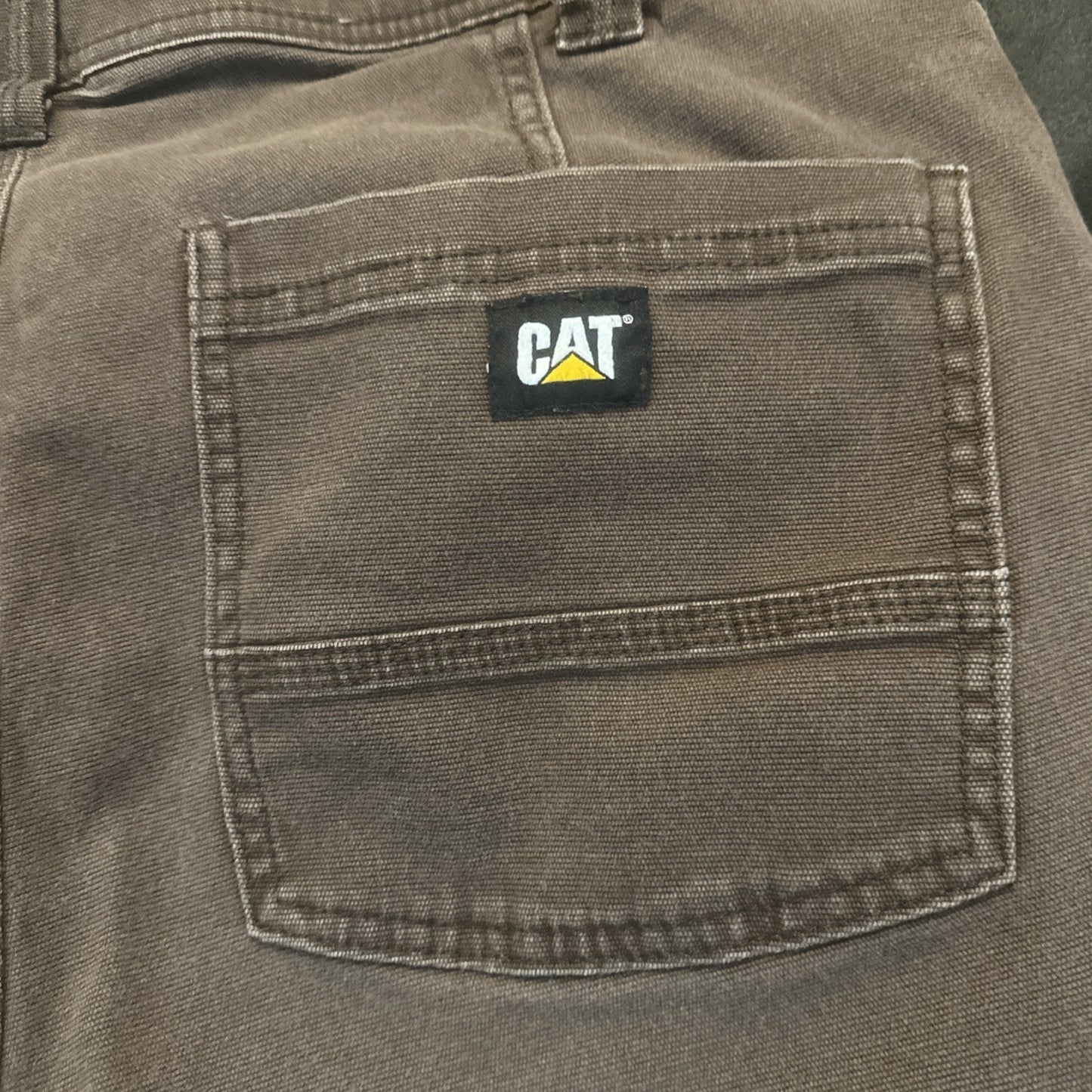 CAT Heavy Duty Straight Leg Pants Mens 34x30 Brown Elastic Waist Workwear 1B05