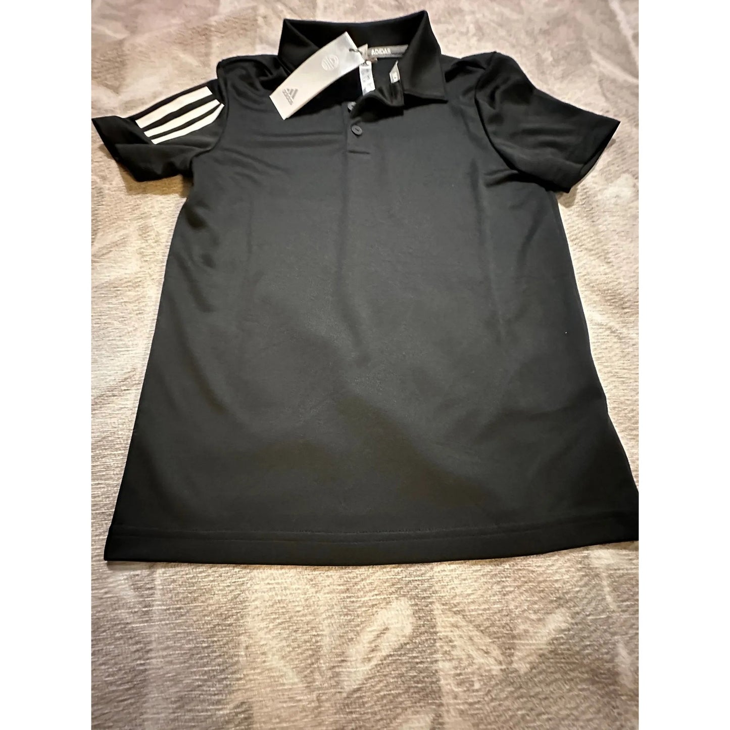 Adidas Boys Golf Polo Shirt S Black 3 Stripe Short Sleeve NWT Athletic