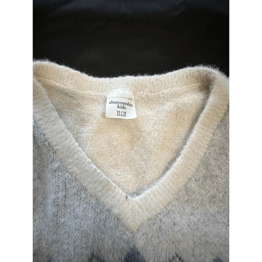 Abercrombie Kids Youth Argyle Sweater Vest Size 11/12 Gray Blue Fuzzy Knit
