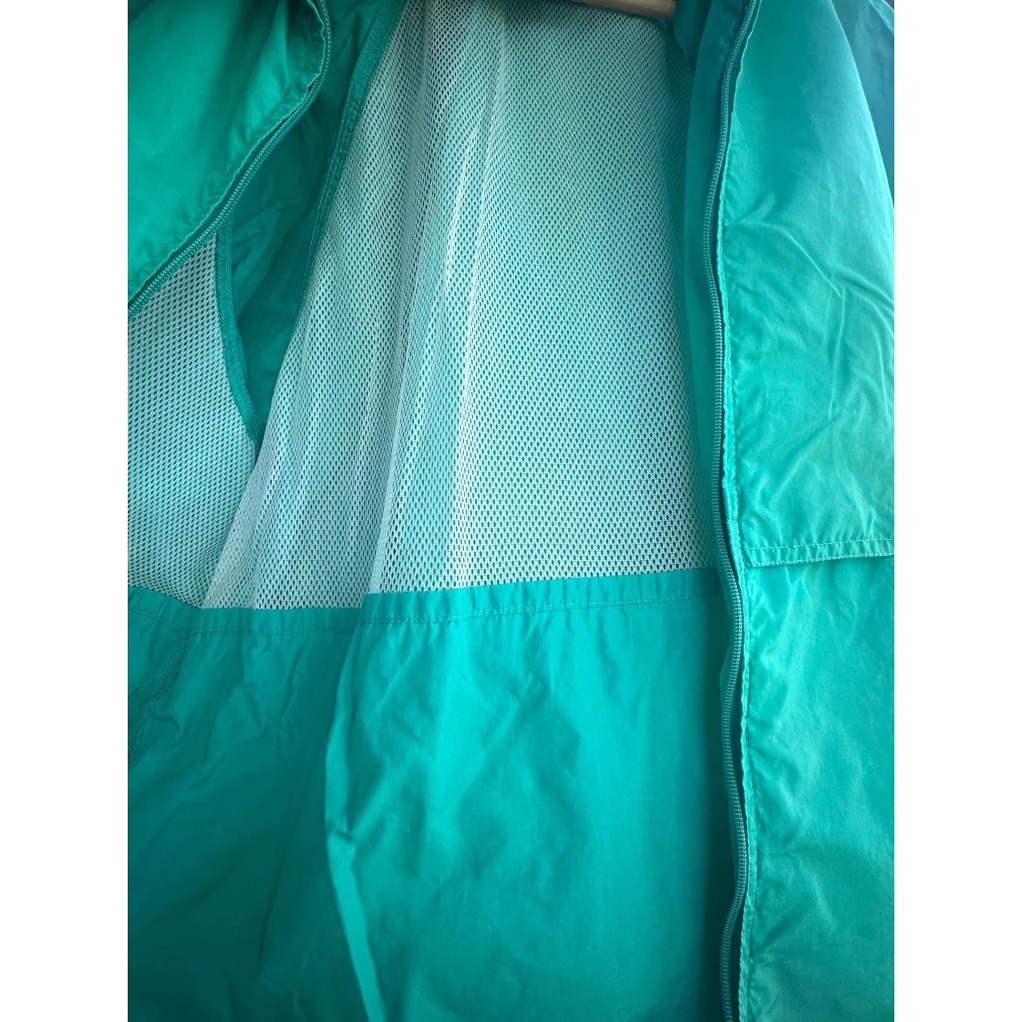 Eddie Bauer Vtg Nylon Windbreaker Jacket Women's L Teal Full Zip Hooded Coat