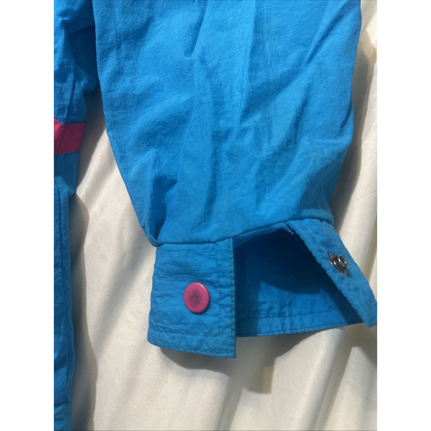 Vtg E-4000 Nylon Full Zip Windbreaker Jacket Size L Blue/Multi-Color Taiwan 1D26