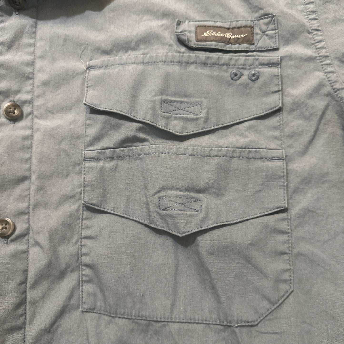 Eddie Bauer Casual Button Down Shirt Blue Cotton Mens Tall L Mesh Lining 1A14