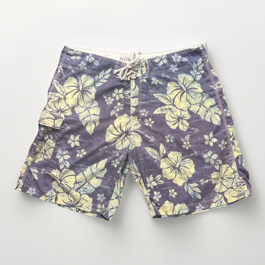 Honolulu Board Shorts Mens Size 42 Hibiscus Yellow/Blue Pockets 1D10