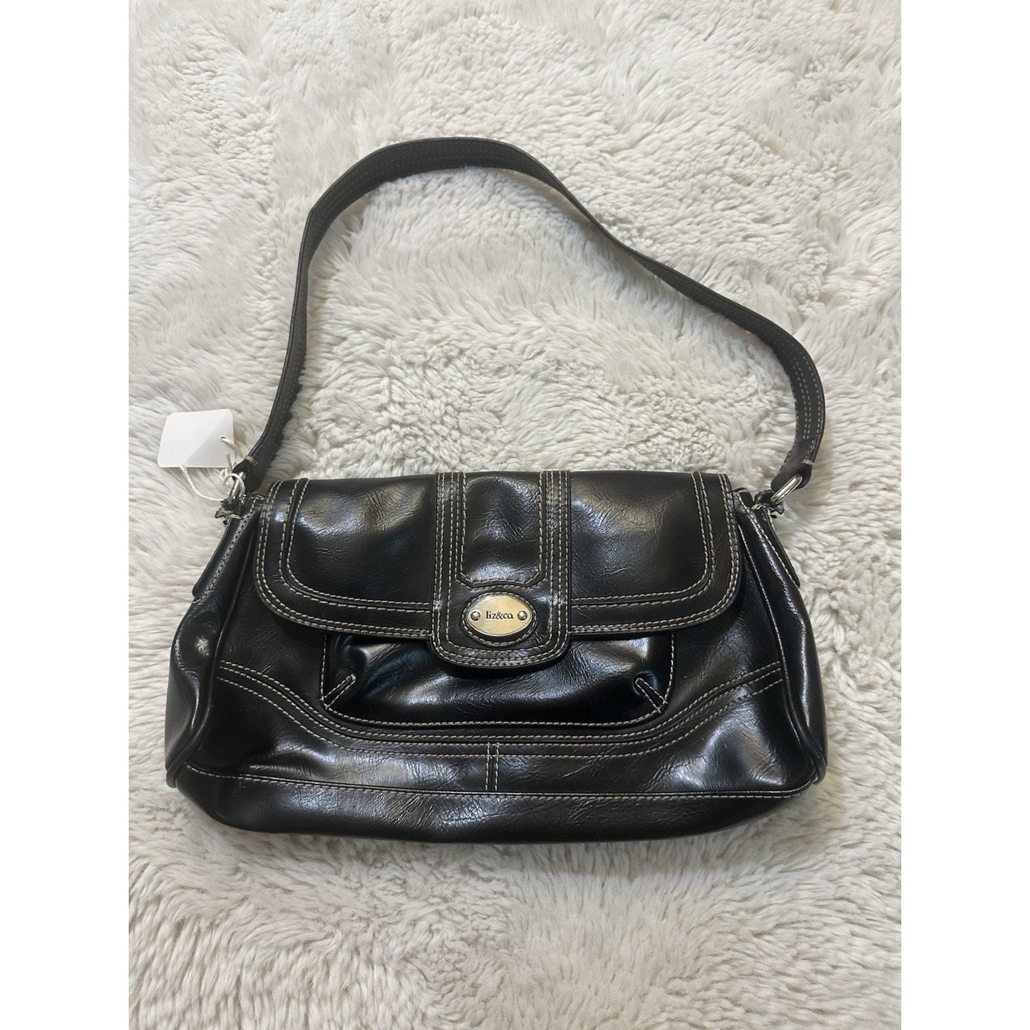 Liz & Co Leather Purse Black Over the shoulder Handbag Medium 13”x6”