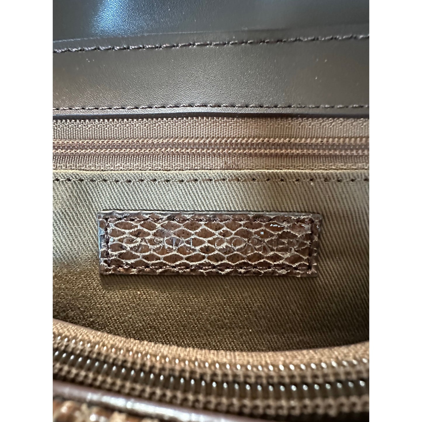 Y2K Casual Corner Genuine Leather Python Snake Print Purse Brown 5"x13" 2C16