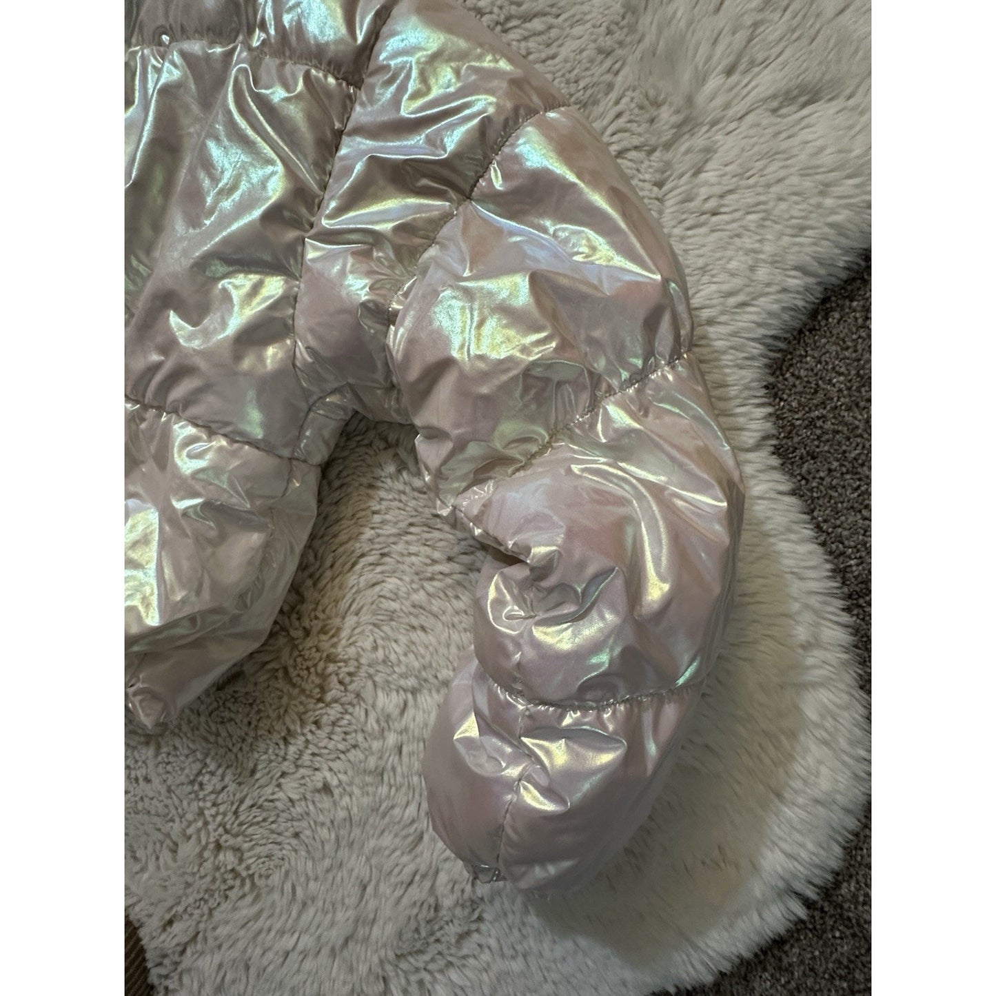 Divided Crop Puffer Jacket White Opalescent Full Zip Womens Size M 23” PTP