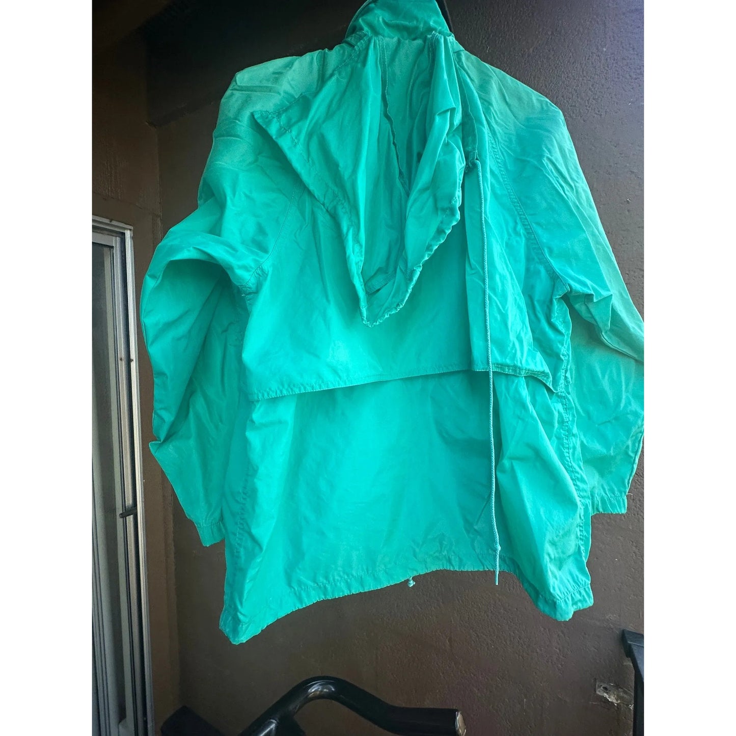 Eddie Bauer Vtg Nylon Windbreaker Jacket Women's L Teal Full Zip Hooded Coat