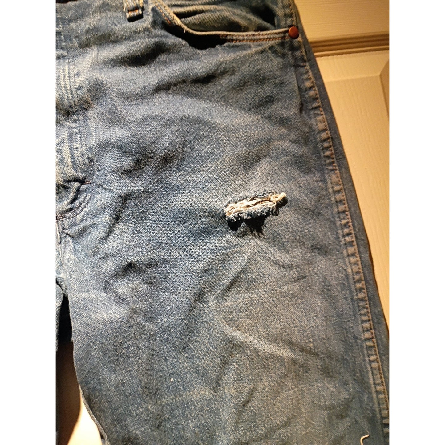 Wrangler Men Denim Straight Blue Vtg Limited Edition Distressed 34x38 C8